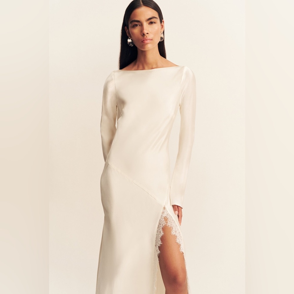 Shona Joy La Lune Cumulus Silk Backless Lace Split Maxi Dress in Ivory Size 6 - Picture 10 of 15